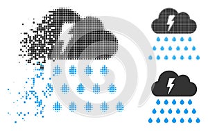 Fractured Dot Halftone Thunderstorm Rain Cloud Icon