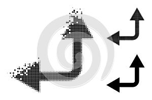 Fractured and Halftone Dot Bifurcation Arrow Left Up Icon