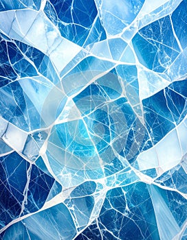Fractured Ice Texture in Shades of Blue and White Creates an Abstract Background