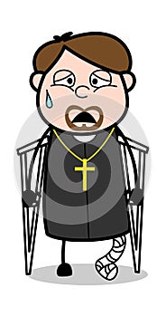Fractured Leg - Cartoon Priest Religious Vector Illustration