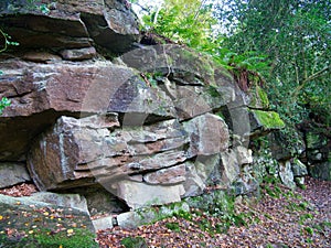 Fractured sandstone next to the River Wharfe, near Strid Wood in the Yorkshire Dales, UK