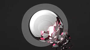 Fractured white sphere with red glow