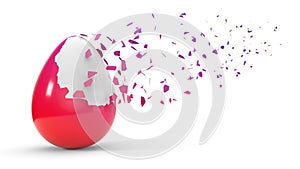 Fracturing paint on egg. 3d illustration, isolated on white