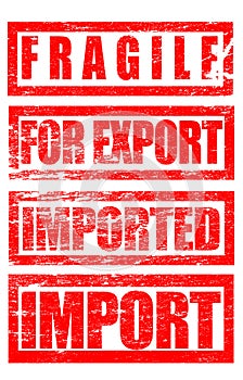 Fragile, For Export, Imported Rubber Stamp Marks Trade Terms