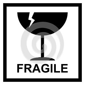 Fragile flat icon with crack and black frame isolated on white background. Fragile package symbol. Label vector illustration