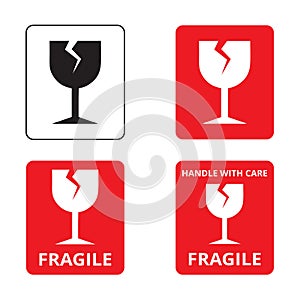 Fragile, glass and handle with care banners on a white background