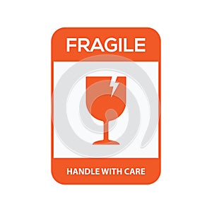 Fragile handle with care or red fragile warning label with broken glass symbol vector illustration