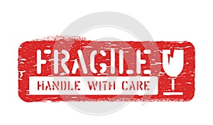 Fragile, Handle with care rubber cargo box sign for delivery, logistics isolated on white background