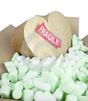 Fragile heart with sticker