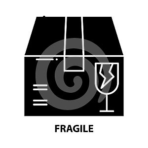 fragile icon, black vector sign with editable strokes, concept illustration