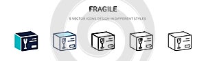 Fragile icon in filled, thin line, outline and stroke style. Vector illustration of two colored and black fragile vector icons