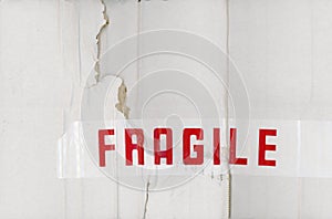 Fragile label on cardboard