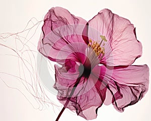 A fragile magenta blossom with delicate filaments the subtle details revealed as one draw nearer. Trendy color of 2023