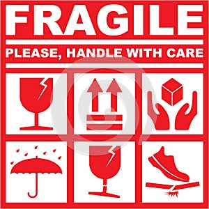 FRAGILE PLEASE HANDLE WITH CARE - WHITE RED COLOR photo