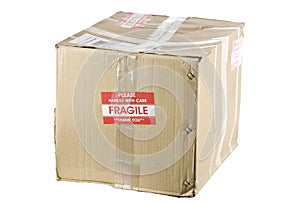 Fragile shipping box isolated on white