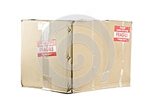 Fragile shipping box isolated on white