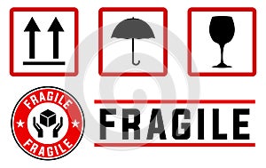 Fragile signs and stamps