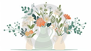 Fragile spring and summer wildflower branches and leaves in a jug, pitcher. Frail gentle floral plant isolated on a