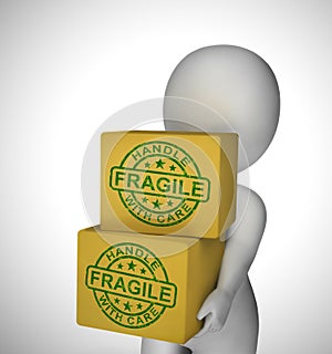 Fragile stamp means handle with care and be careful - 3d illustration