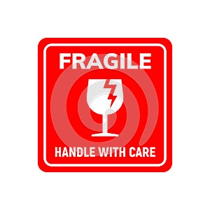 Fragile sticker care handle vector label. Glass fragile alert icon