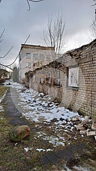 Fragment of Abandoned soviet buildings, dirty walls