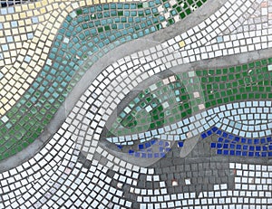Fragment of an abstract mosaic image on the wall