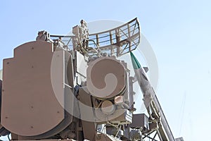 Fragment of the air defense complex against the blue sky