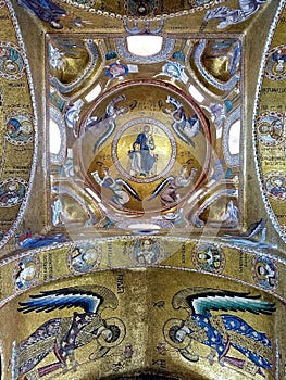 Fragment of the amazing interior of the La Martorana church in the Arab-Norman style on the island of Sicily, Palermo, Italy photo