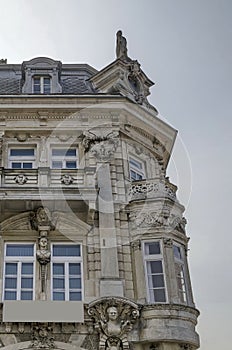 Fragment of ancient building with rich decoration and oriel in centre of Ruse town photo