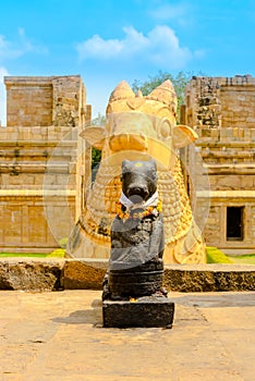 fragment of architecture Hindu Temple dedicated to Shiva, ancient cows, Gangaikonda Cholapuram Temple, India, Tamil Nadu