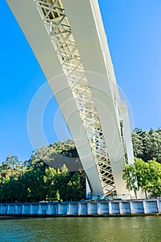 Fragment of Arrabida Bridge in Porto Portugal, crossing the Douro River and linking Porto with Vila Nova de Gaia