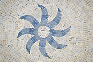 Fragment of artistic handmade tiles design background, closeup top view