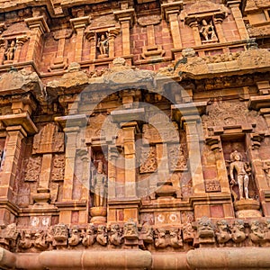 Fragment of bas-relief tower Hindu Brihadishvara Temple, India,