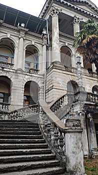 Fragment of a building in the abandoned Ordzhonikidze sanatorium. Sochi, Russia