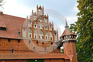 Fragment of the building of the large refectory. Medium knightly castle of the Teutonic order. Malbork, Poland