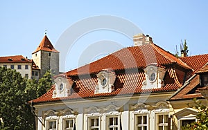 Fragment of building in Lesser Town - Mala Strana in Prague. Czech Republic