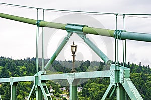 Fragment of cable support of truss gothic St Johns bridge across the Willamette River