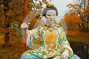 A fragment of a Chinese sculpture on the Big Chinese bridge in Alexander Park