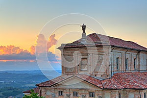 Fragment of church at sunset in Piedmont, Italy. photo