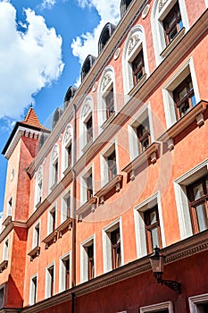 A fragment of a classical facade of the historic building