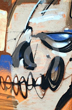 Fragment of colored street art graffiti paintings with contours and shading close up