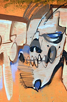 Fragment of colored street art graffiti paintings with contours and shading close up