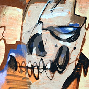 Fragment of colored street art graffiti paintings with contours and shading close up