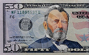 Fragment of colorized 50 dollar banknote