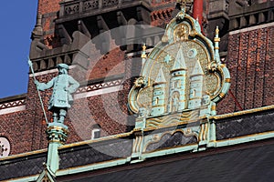 Fragment of the Copenhagen City Hall, Denmark. View from the courtyard.