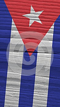 Fragment of Cuban flag on a dry wooden surface. Mobile phone wallpaper. Vertical background made of old wood. Symbol of Cuba.