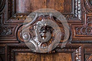 Fragment of decorative woodwork in the interior of the Palace of Doges, Venice