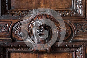 Fragment of decorative woodwork in the interior of the Palace of Doges, Venice