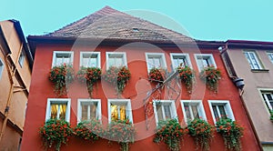 The fragment or detail of historical building at Rothenburg ob der Tauber where is the fortified city at Germany.