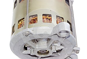 Fragment of a electric motor closeup on a light background